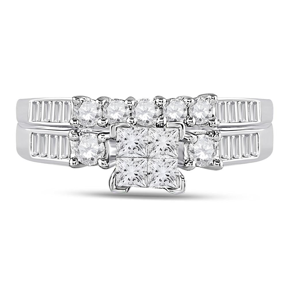 10kt White Gold Womens Princess Diamond Bridal Wedding Ring Band Set 1.00 Cttw