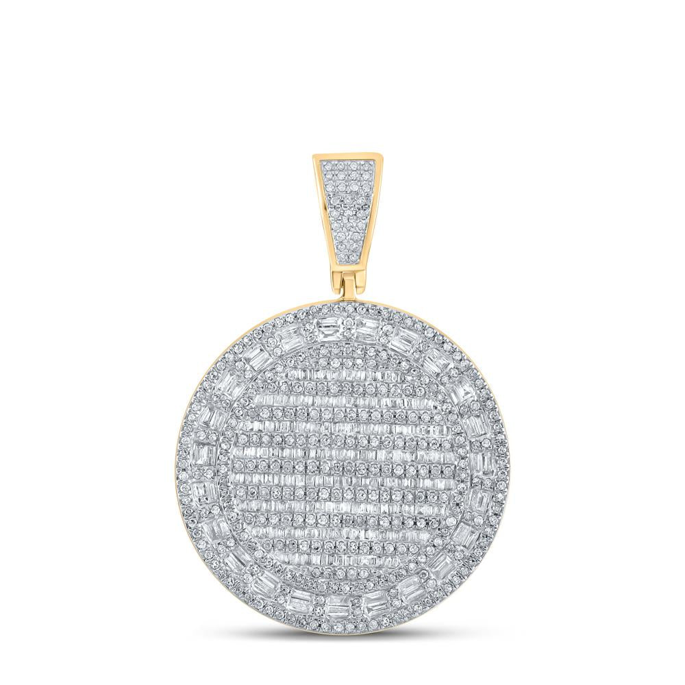 10kt Yellow Gold Mens Baguette Diamond Circle Charm Pendant 2 Cttw