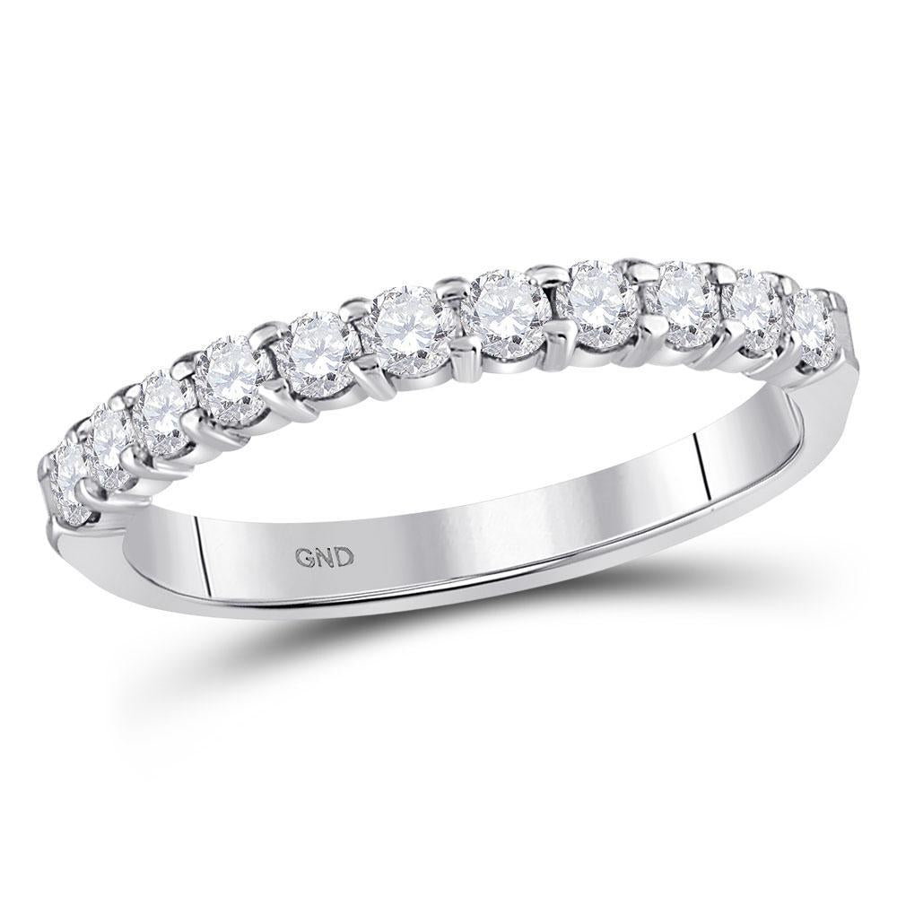 14kt White Gold Womens Round Diamond Single Row Machine-set Wedding Band 1/2 Cttw