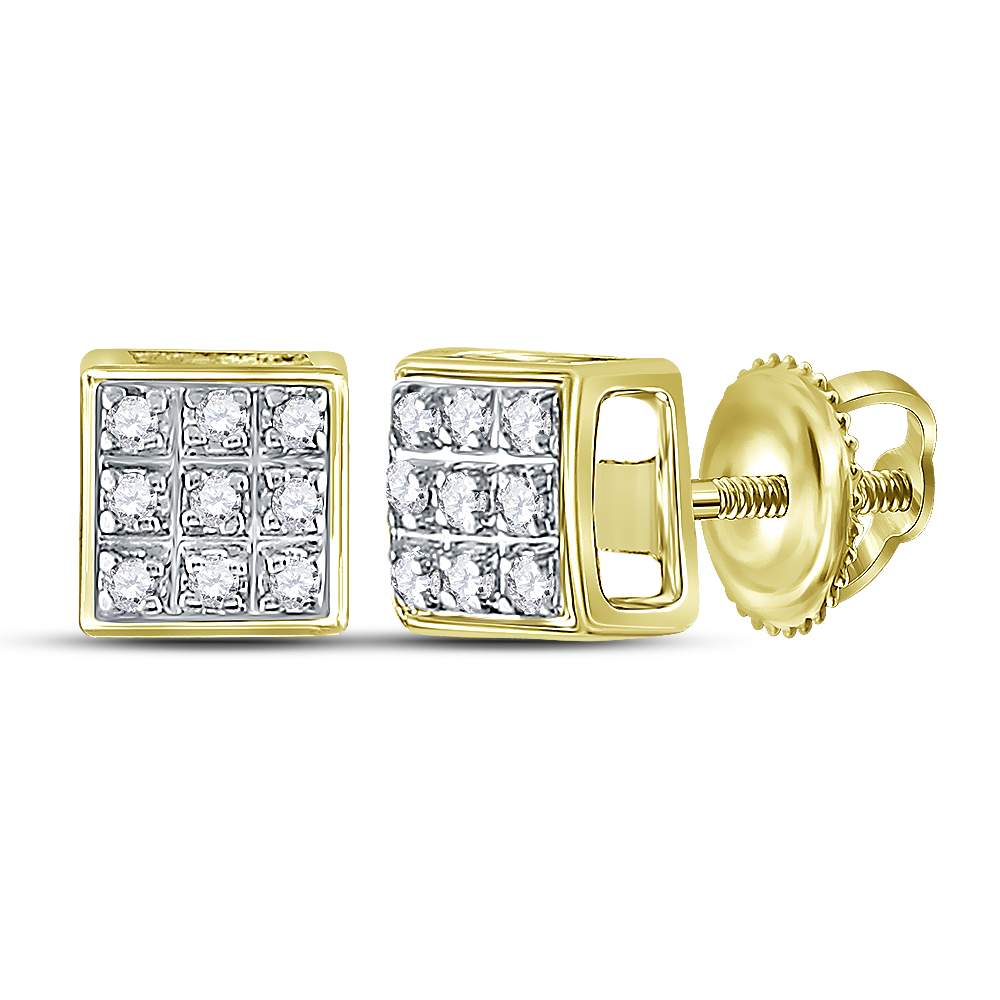 10kt Yellow Gold Mens Round Diamond Square Earrings 1/20 Cttw