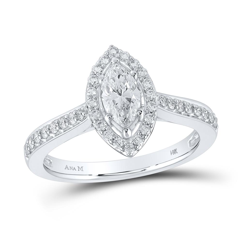 14kt White Gold Marquise Diamond Halo Bridal Wedding Engagement Ring 1 Cttw