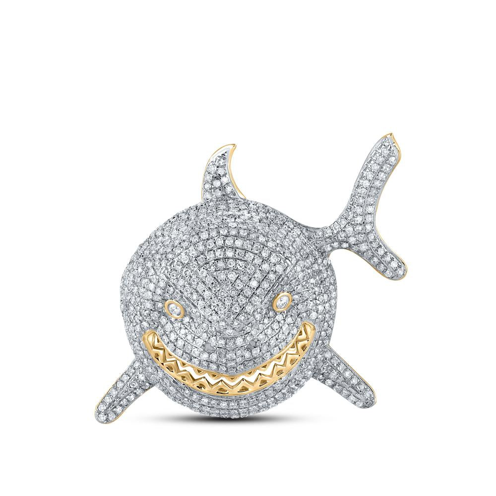 10kt Yellow Gold Mens Round Diamond Shark Animal Charm Pendant 1-7/8 Cttw