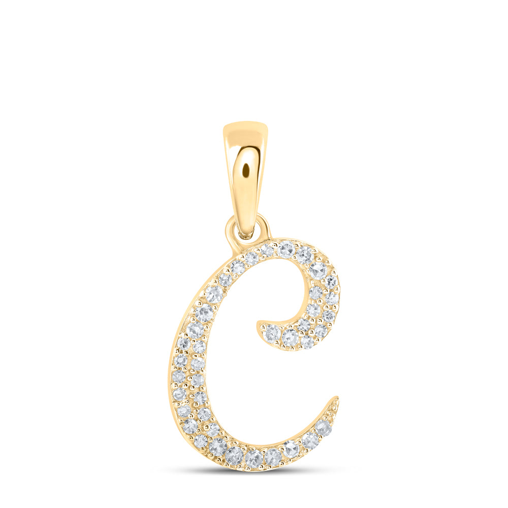 10kt Yellow Gold Womens Round Diamond C Initial Letter Pendant 1/10 Cttw