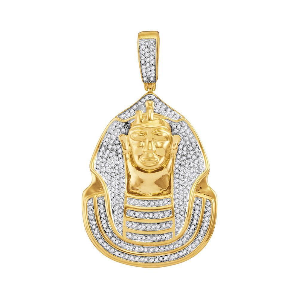 10kt Yellow Gold Mens Round Diamond Pharaoh Cluster Charm Pendant 7/8 Cttw
