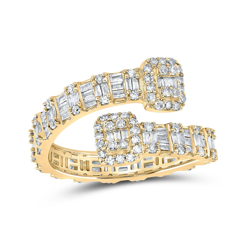 10kt Yellow Gold Womens Baguette Diamond Square Cuff Band Ring 1 Cttw