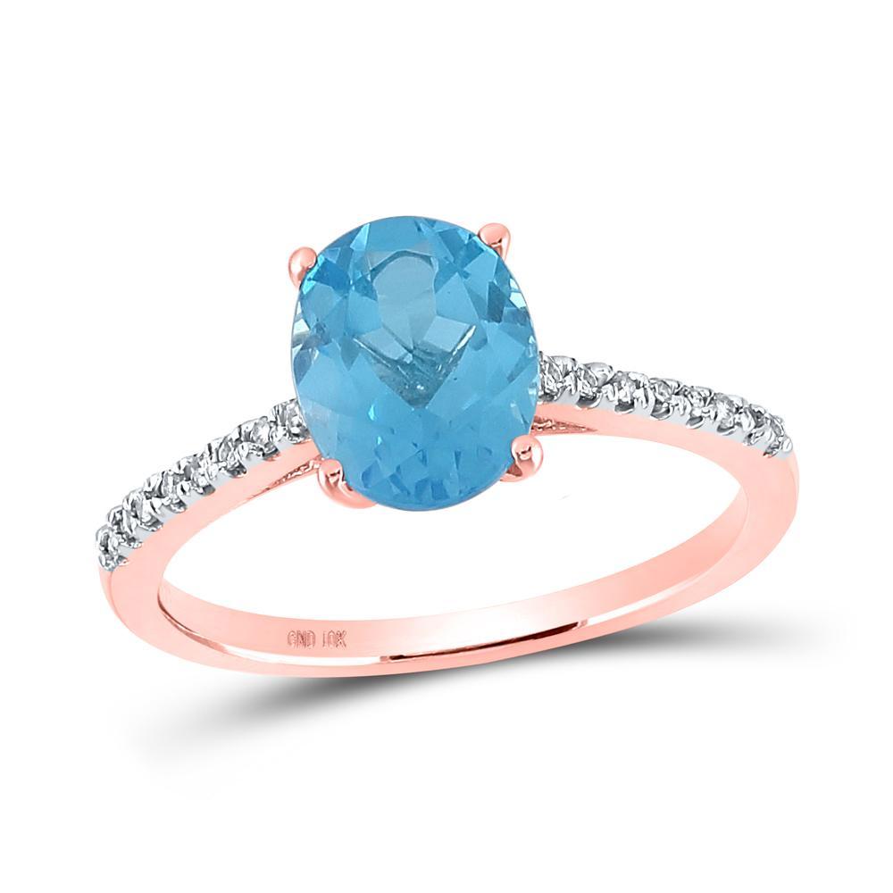 10kt Rose Gold Womens Oval Lab-Created Blue Topaz Solitaire Ring 2-1/3 Cttw