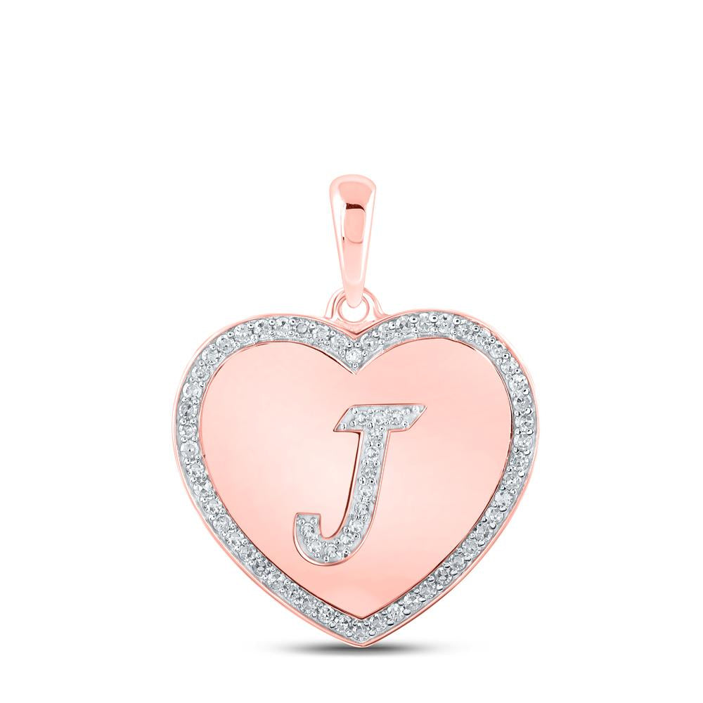 10kt Rose Gold Womens Round Diamond Heart J Letter Pendant 1/4 Cttw