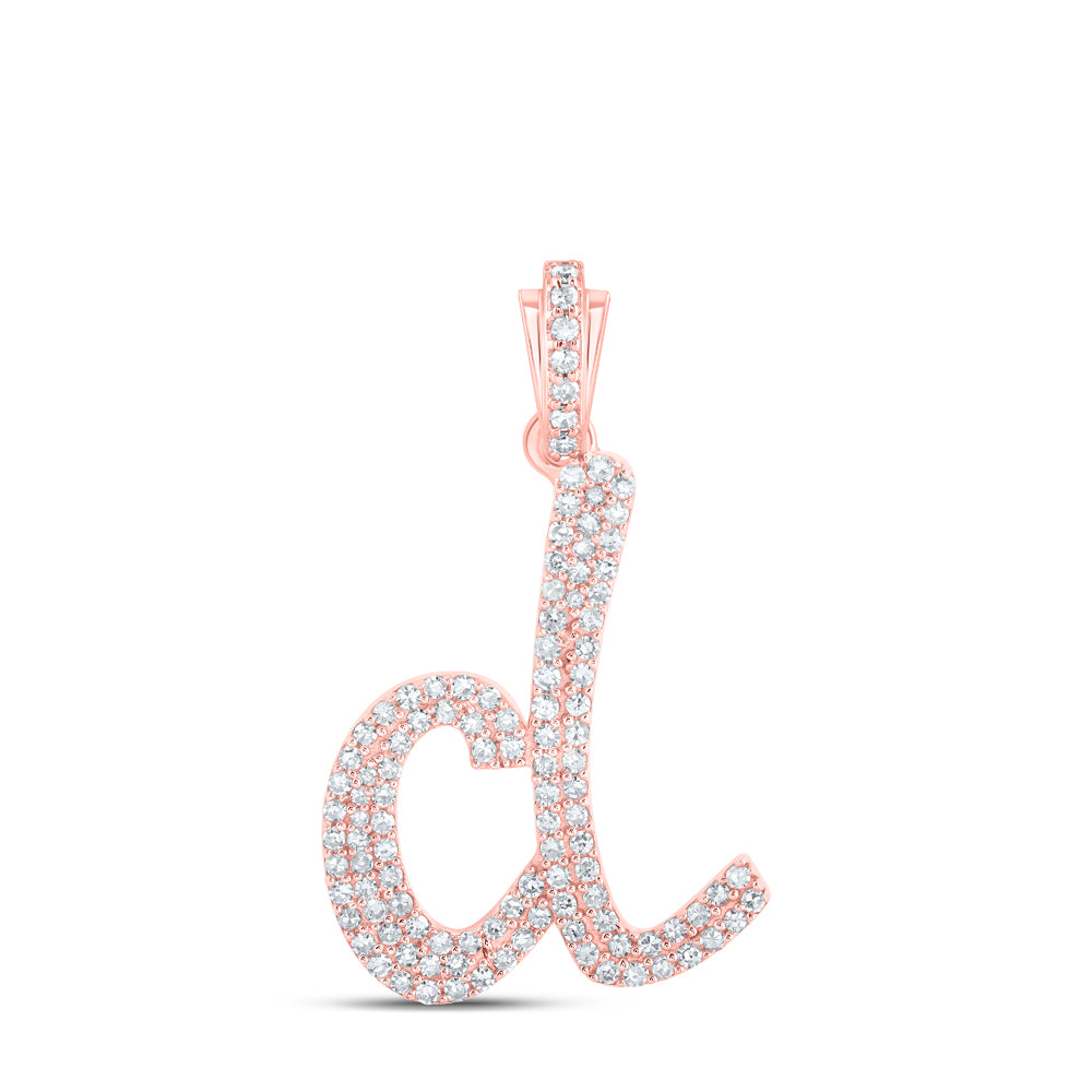 10kt Rose Gold Womens Round Diamond D Cursive Initial Letter Pendant 1/2 Cttw