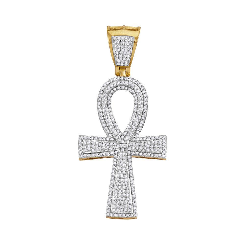 10kt Yellow Gold Mens Round Diamond Ankh Cross Charm Pendant 1 Cttw