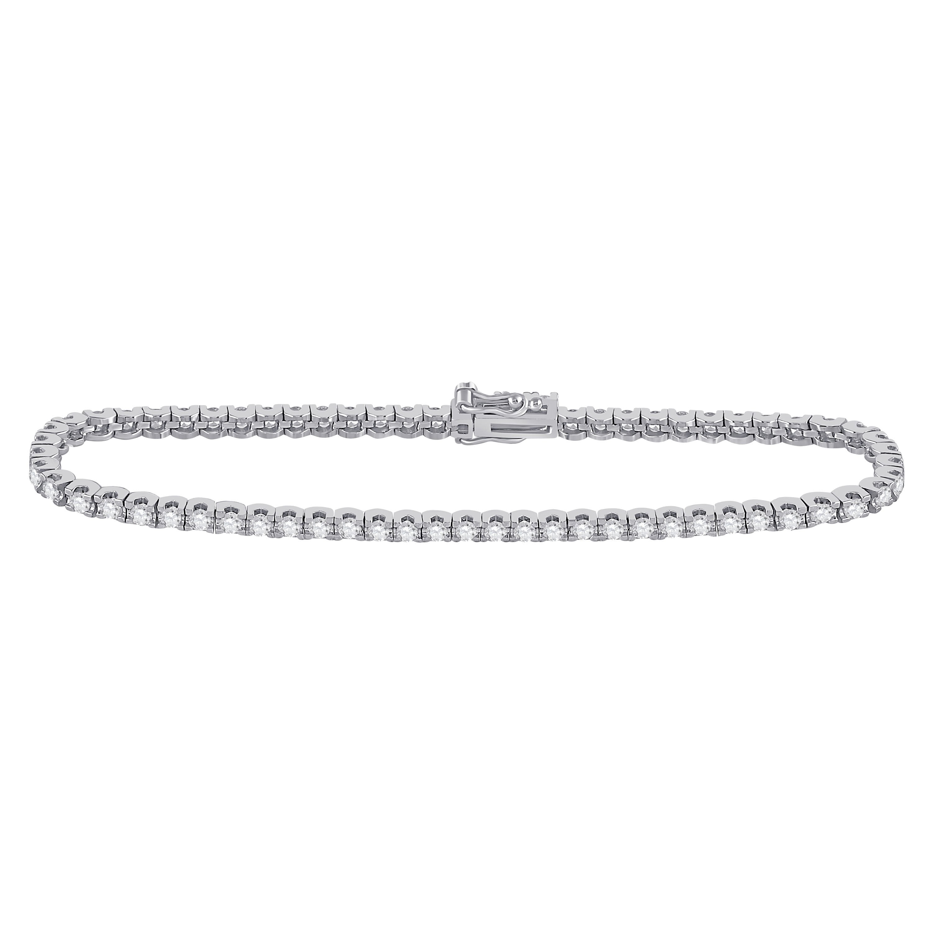 14kt White Gold Womens Round Diamond Classic Tennis Bracelet 3 Cttw