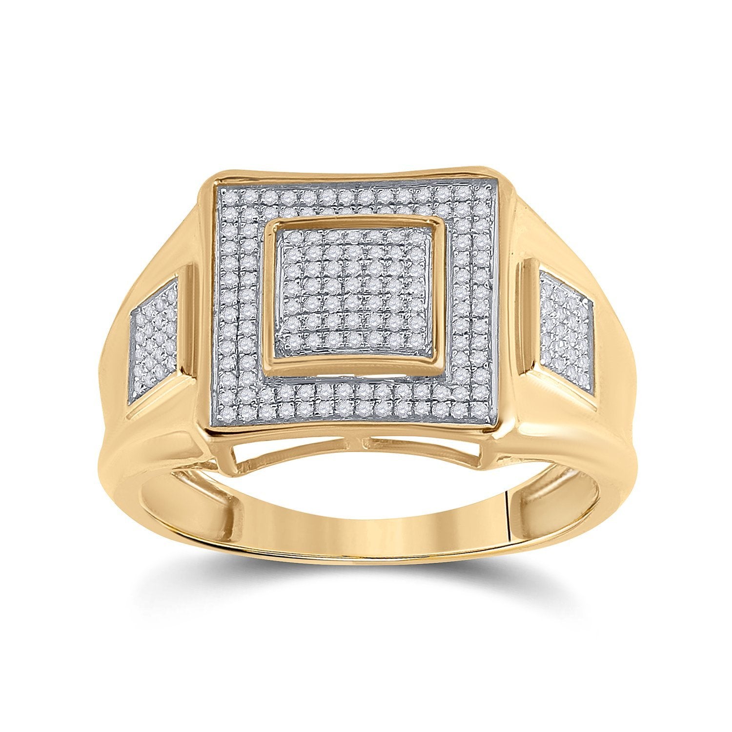 10kt Yellow Gold Mens Round Diamond Square Cluster Ring 1/3 Cttw