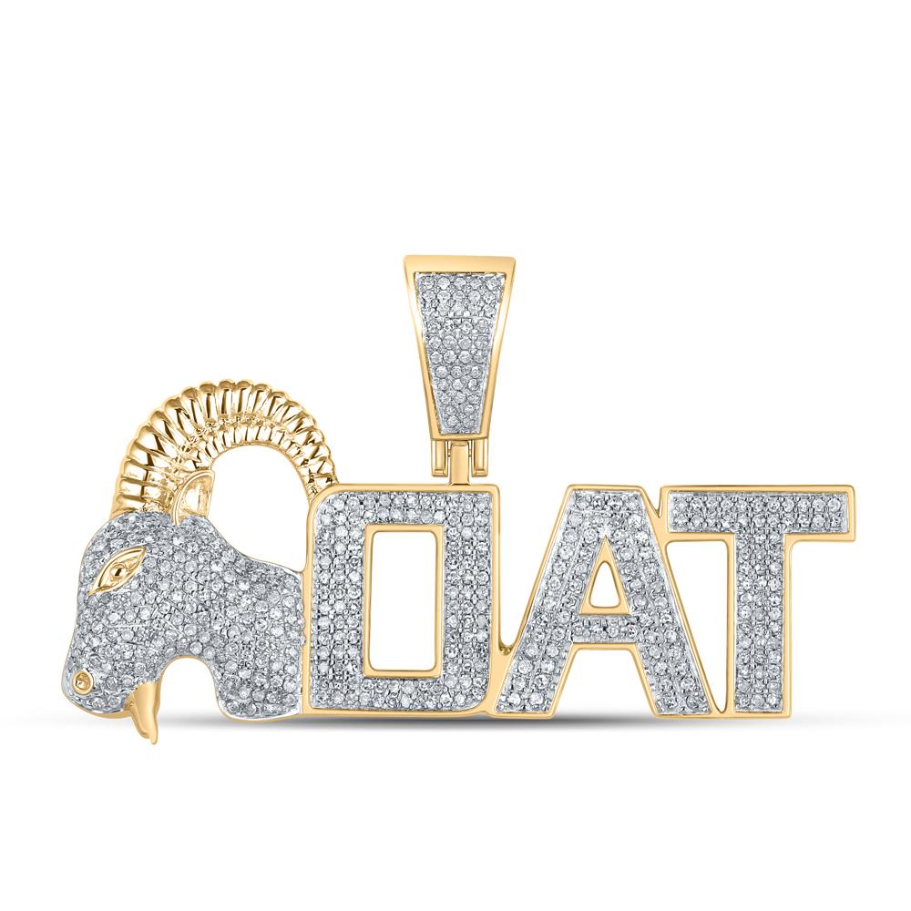 10kt Yellow Gold Mens Round Diamond Goat Phrase Charm Pendant 1 Cttw