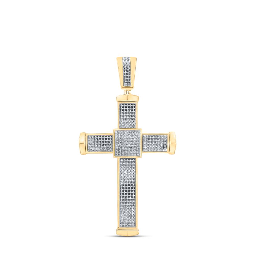 10kt Yellow Gold Mens Round Diamond Cross Charm Pendant 1 Cttw