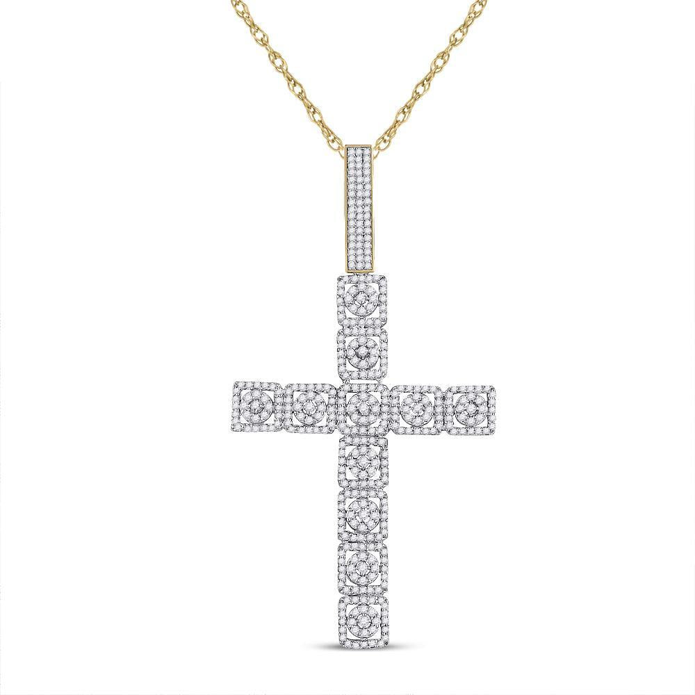 10kt Yellow Gold Mens Round Diamond Cross Charm Pendant 1-1/5 Cttw