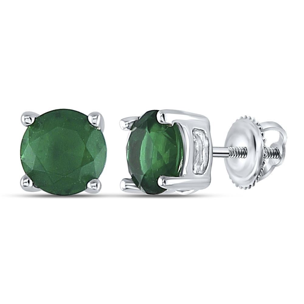 Sterling Silver Womens Round Lab-Created Emerald Solitaire Stud Earrings 2 Cttw