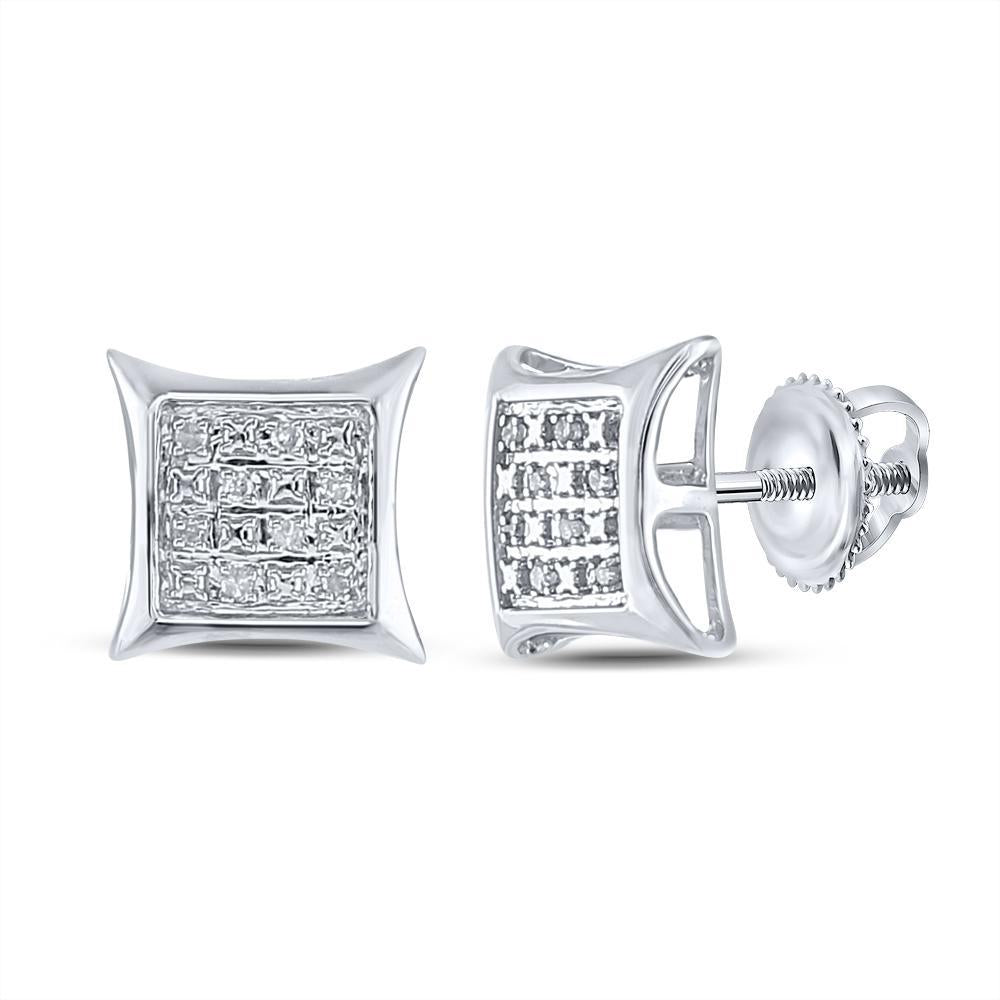 Sterling Silver Womens Round Diamond Square Kite Earrings 1/20 Cttw