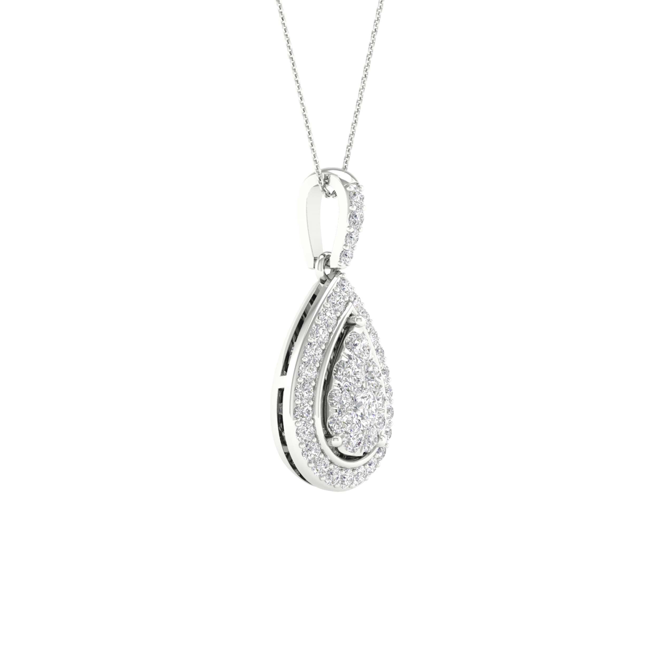 14kt White Gold Womens Round Diamond Teardrop Pendant 1/4 Cttw