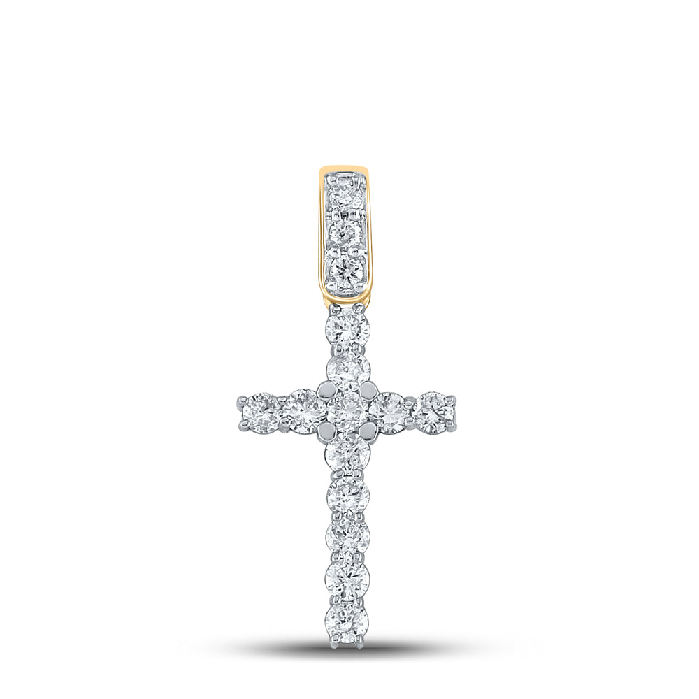 10kt Yellow Gold Mens Round Diamond Cross Charm Pendant 3/4 Cttw