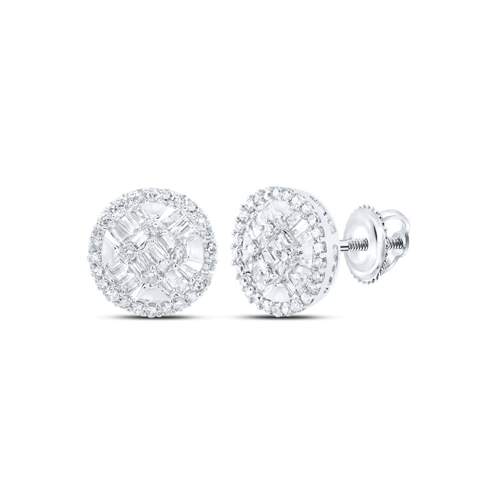 10kt White Gold Mens Baguette Diamond Circle Earrings 5/8 Cttw