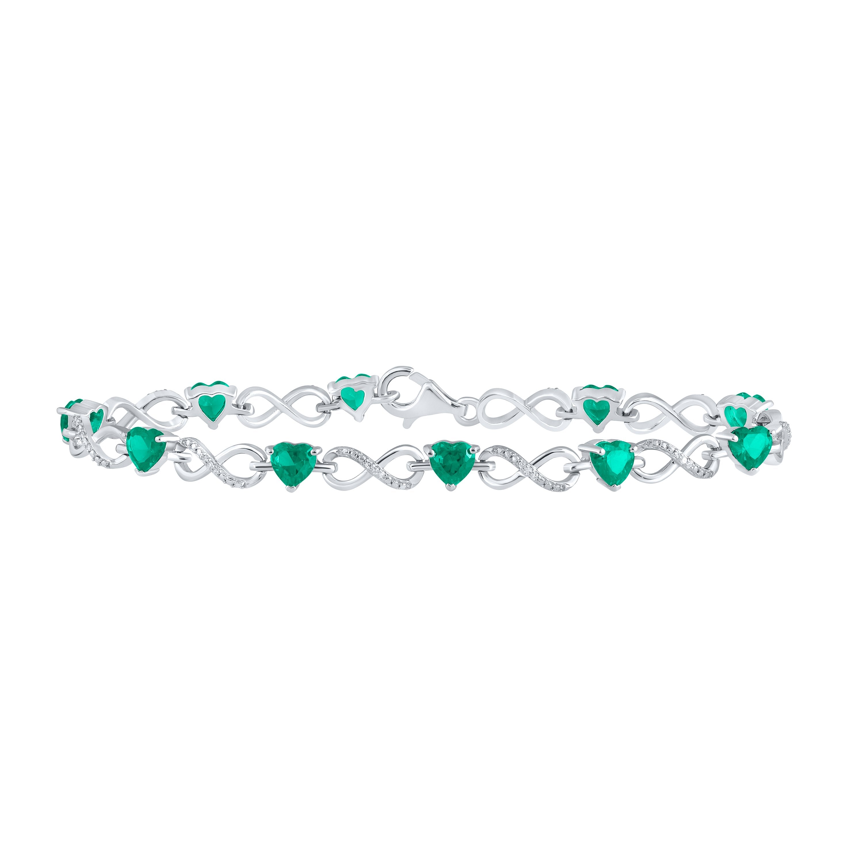 Sterling Silver Womens Heart Synthetic Emerald Infinity Bracelet 5/8 Cttw