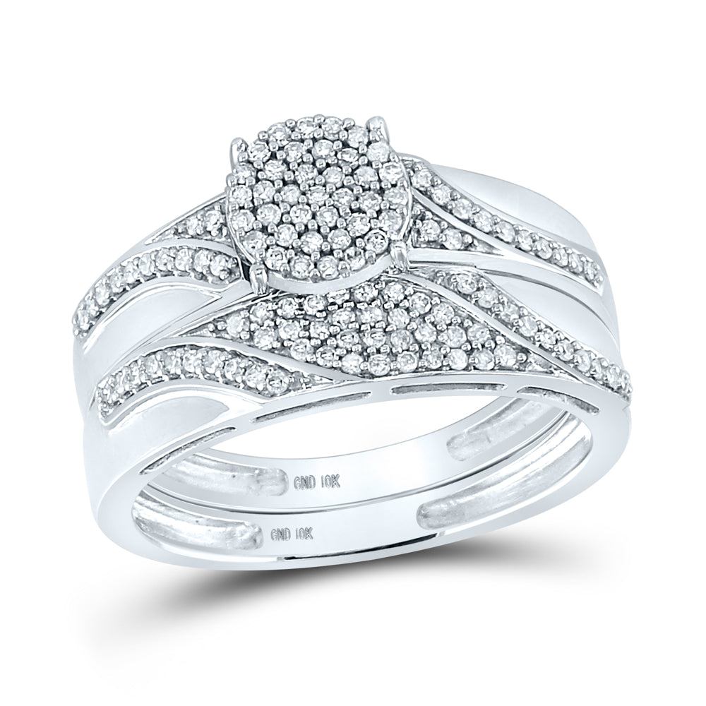 10kt White Gold His Hers Round Diamond Cluster Matching Wedding Set 1/2 Cttw