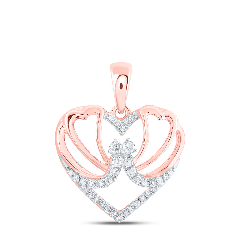 10kt Rose Gold Womens Round Diamond Butterfly Heart Pendant 1/8 Cttw