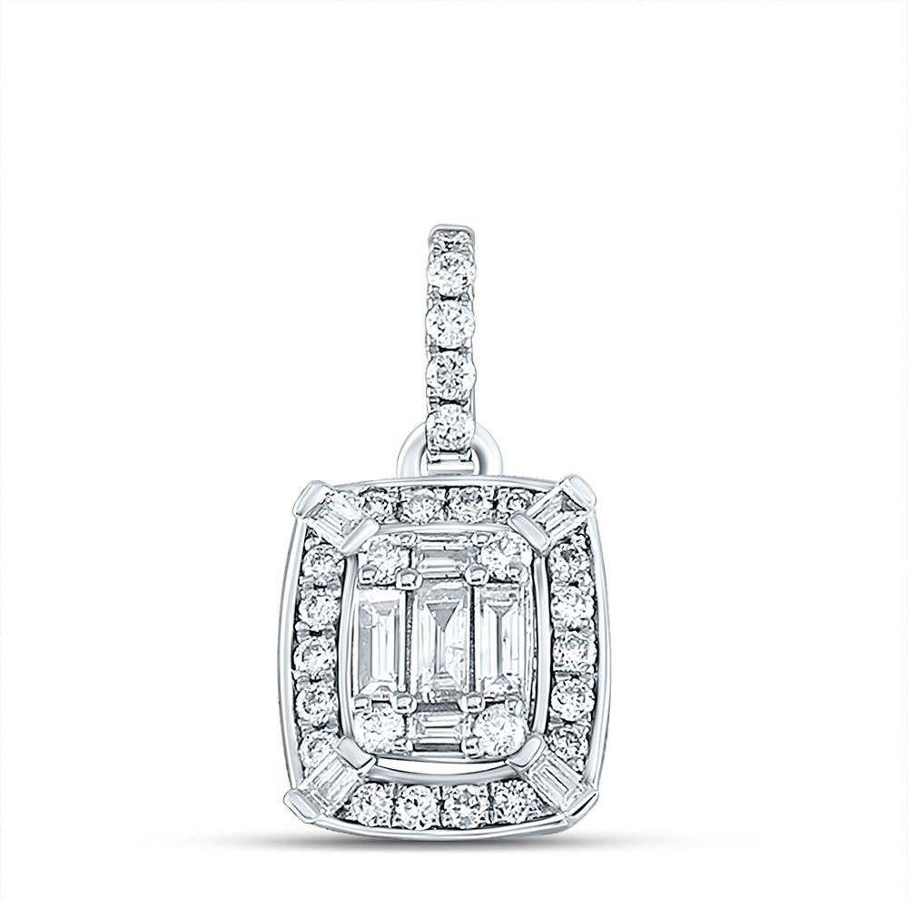 14kt White Gold Womens Baguette Diamond Cluster Pendant 1/2 Cttw