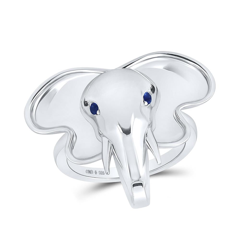 Sterling Silver Womens Round Blue Sapphire Elephant Animal Ring .03 Cttw