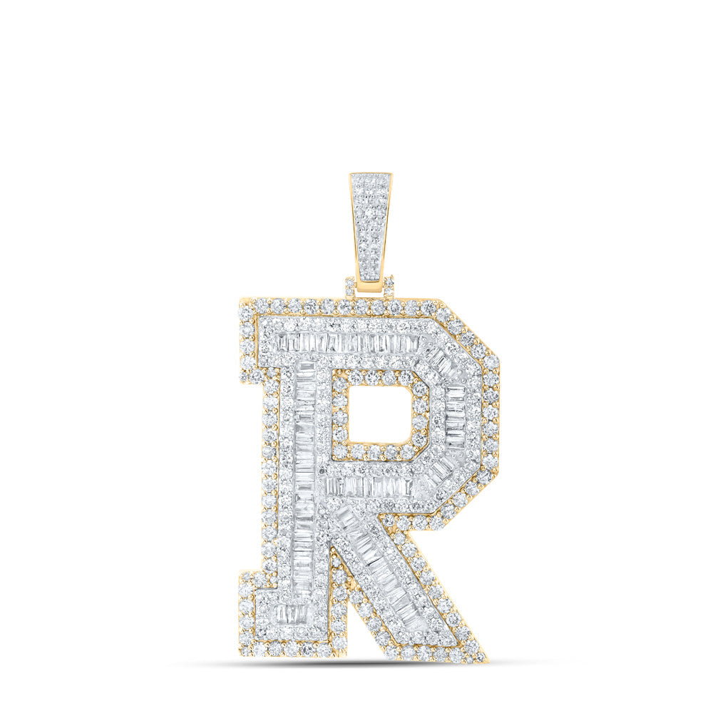 10kt Yellow Gold Mens Baguette Diamond R Initial Letter Charm Pendant 6 Cttw