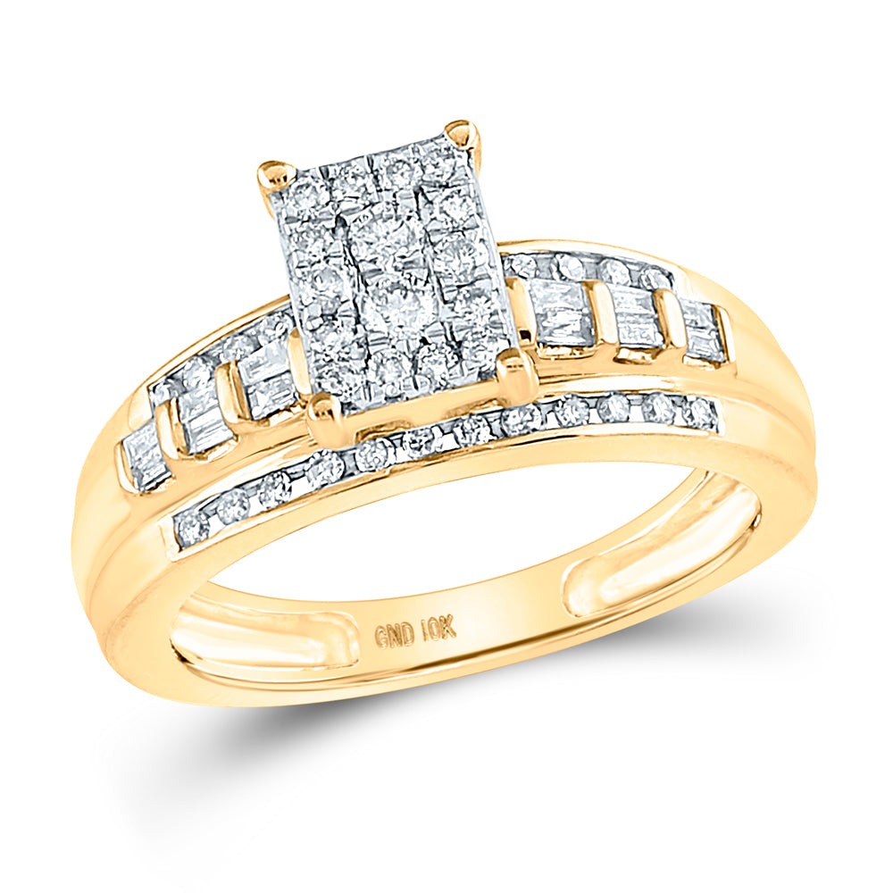 10kt Yellow Gold Round Diamond Cluster Bridal Wedding Engagement Ring 1/2 Cttw