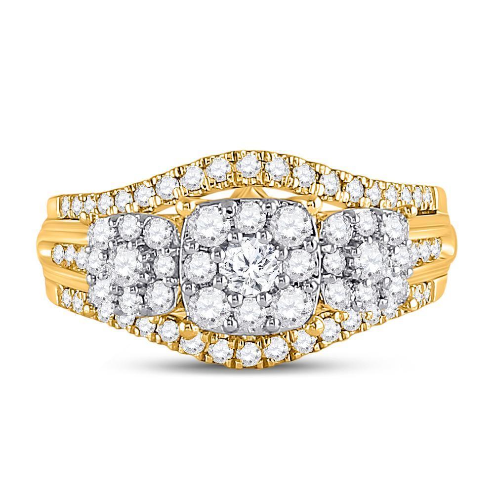 10kt Yellow Gold Womens Round Diamond Cluster 3-stone Ring 1 Cttw
