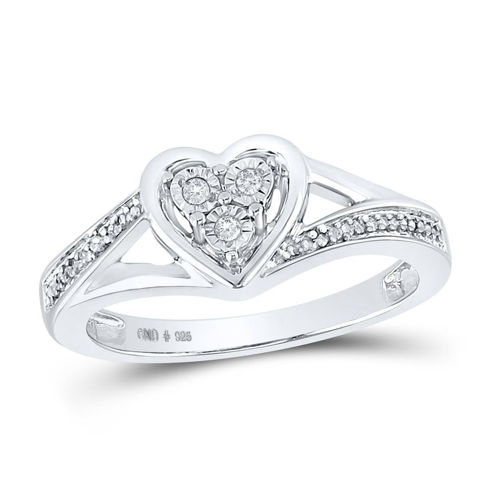 Sterling Silver Womens Round Diamond Heart Ring 1/20 Cttw