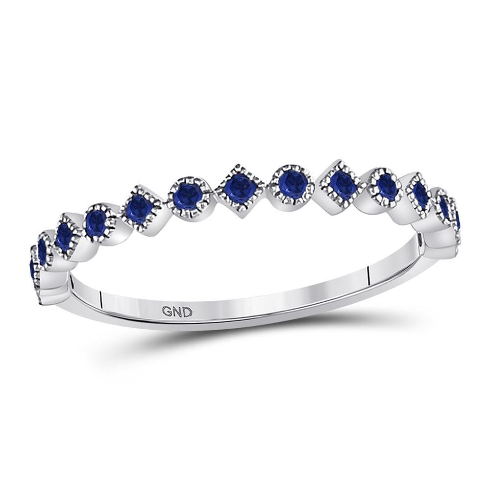 10kt White Gold Womens Round Blue Sapphire Stackable Band Ring 1/5 Cttw