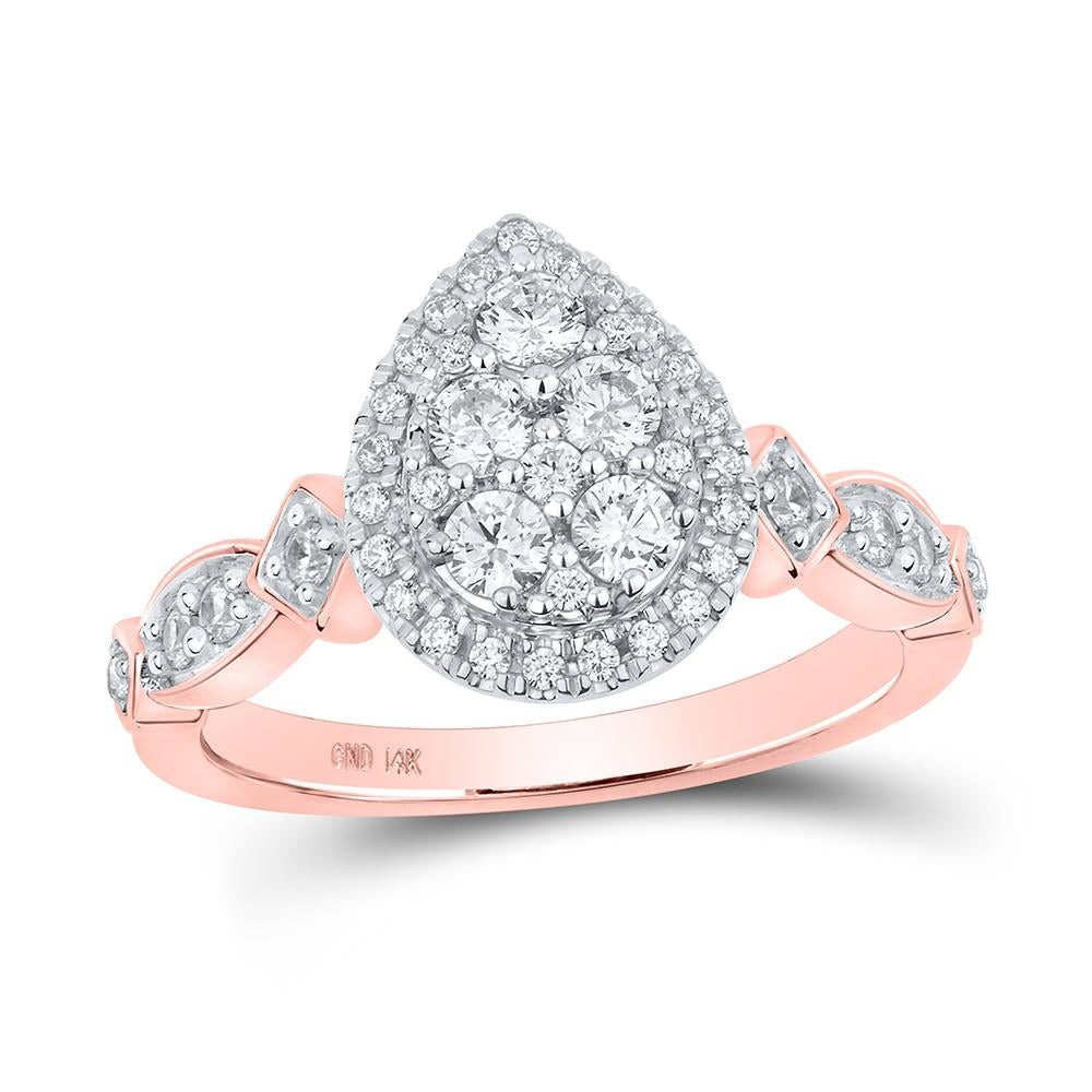 14kt Rose Gold Round Diamond Teardrop Bridal Wedding Engagement Ring 3/4 Cttw