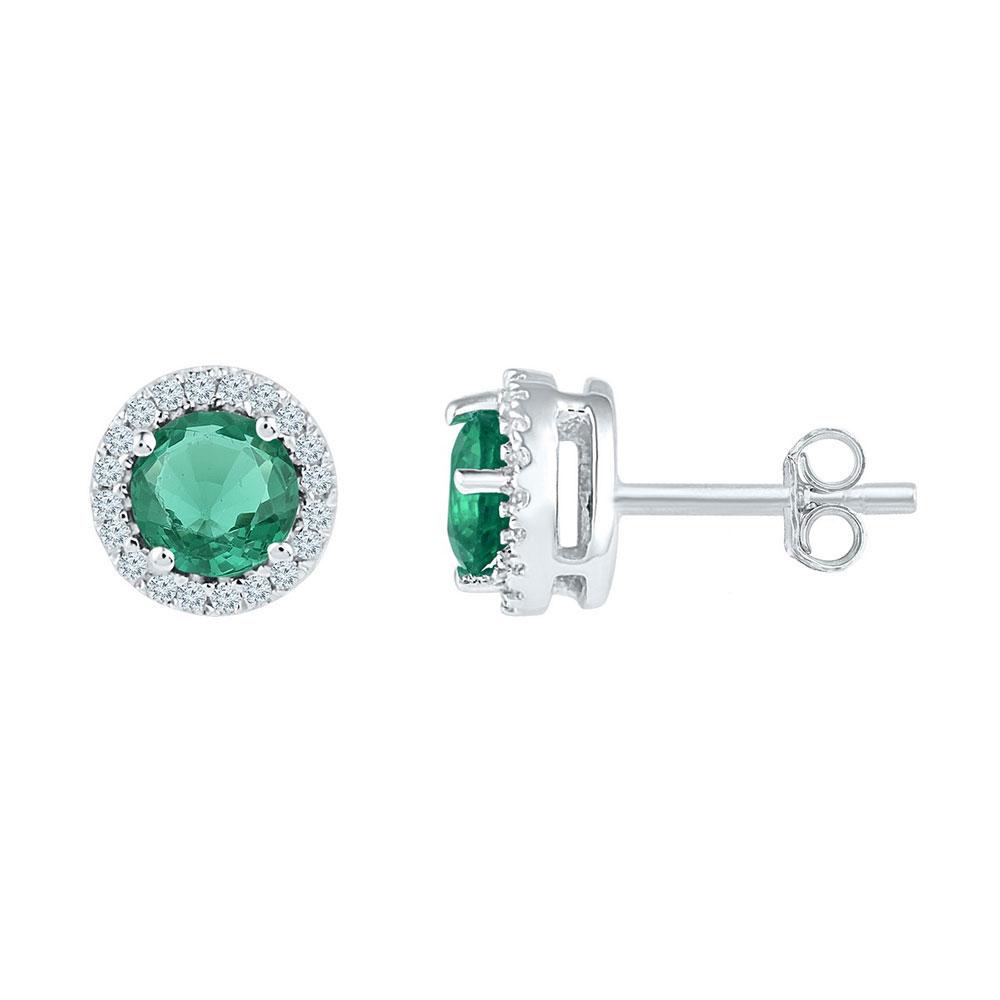 10kt White Gold Womens Round Lab-Created Emerald Solitaire Stud Earrings 1 Cttw