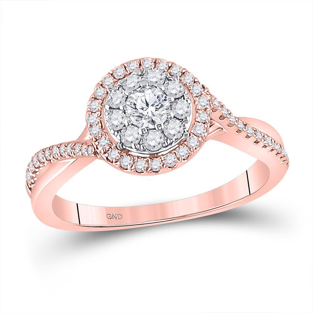 14kt Rose Gold Womens Round Diamond Halo Solitaire Ring 1/2 Cttw