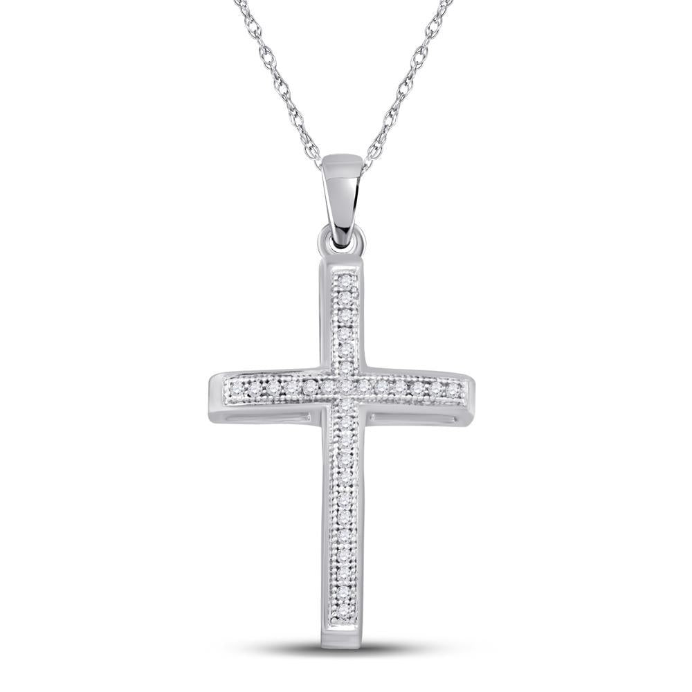 10kt Yellow Gold Womens Round Diamond Cross Religious Pendant 1/12 Cttw