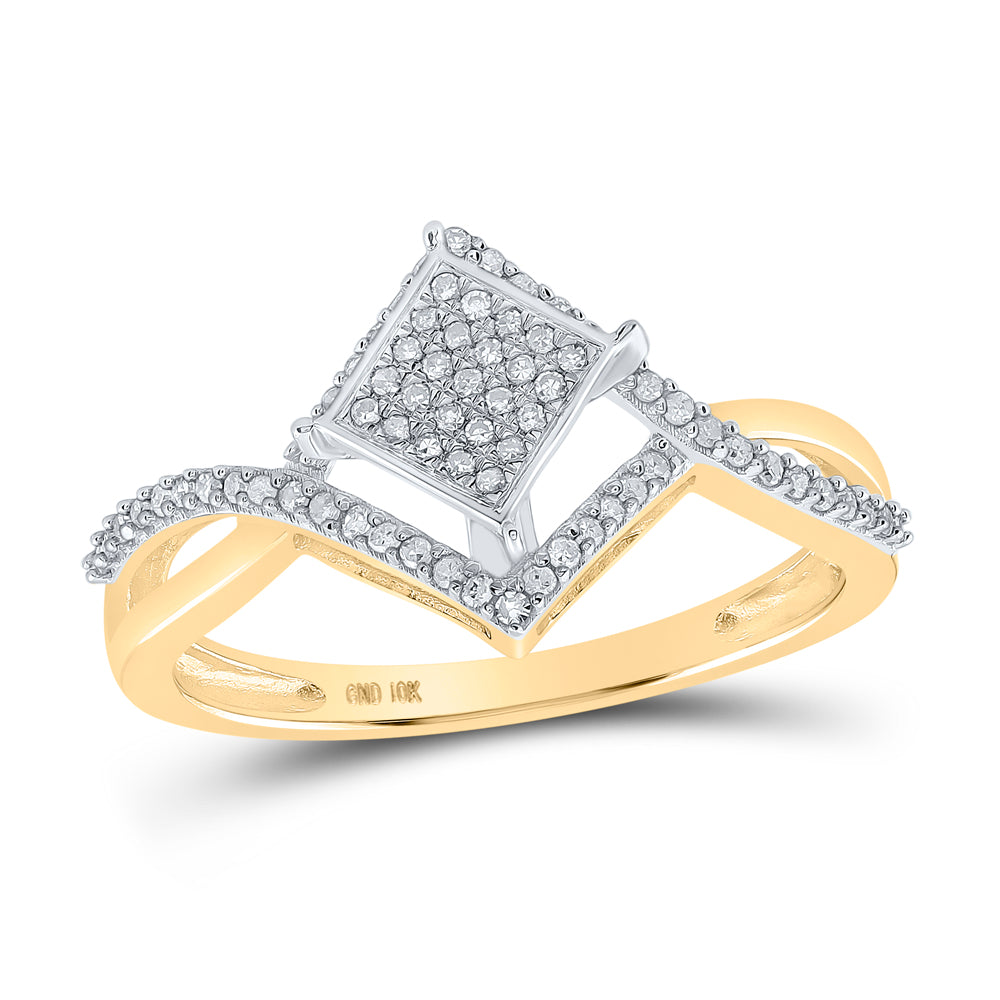 10kt Yellow Gold Womens Round Diamond Offset Square Cluster Ring 1/4 Cttw