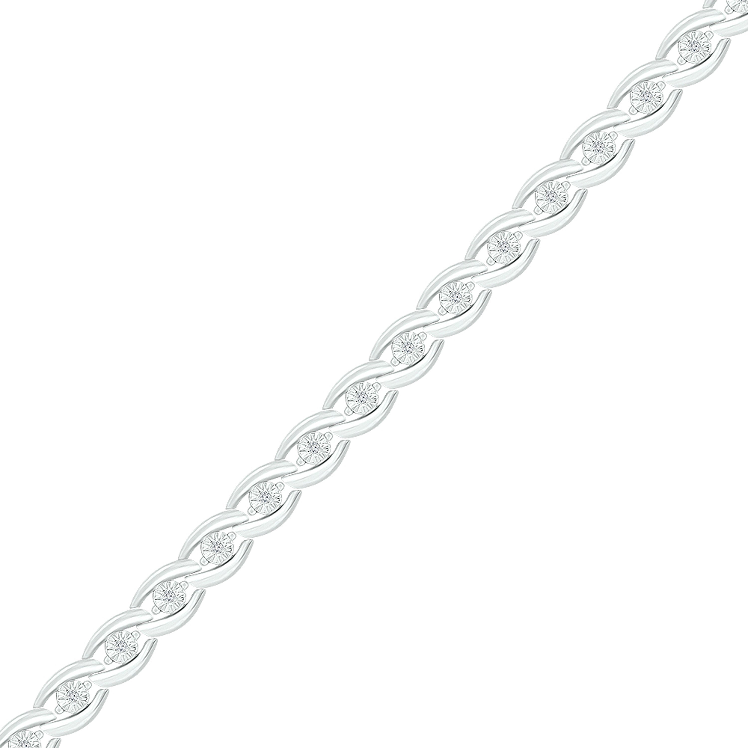 Sterling Silver Womens Round Diamond Fashion Bracelet 1/10 Cttw