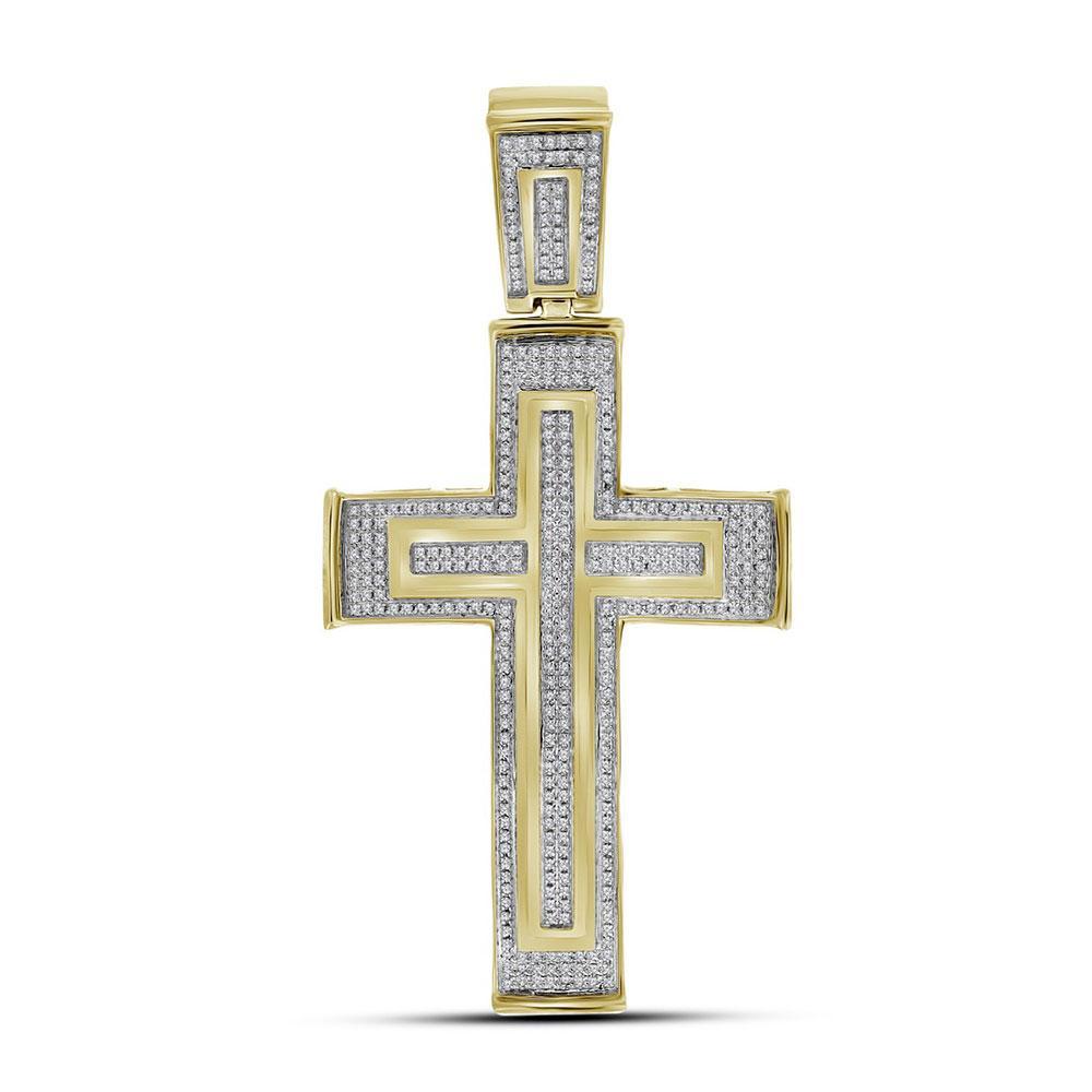 10kt Yellow Gold Mens Round Diamond Cross Charm Pendant 7/8 Cttw