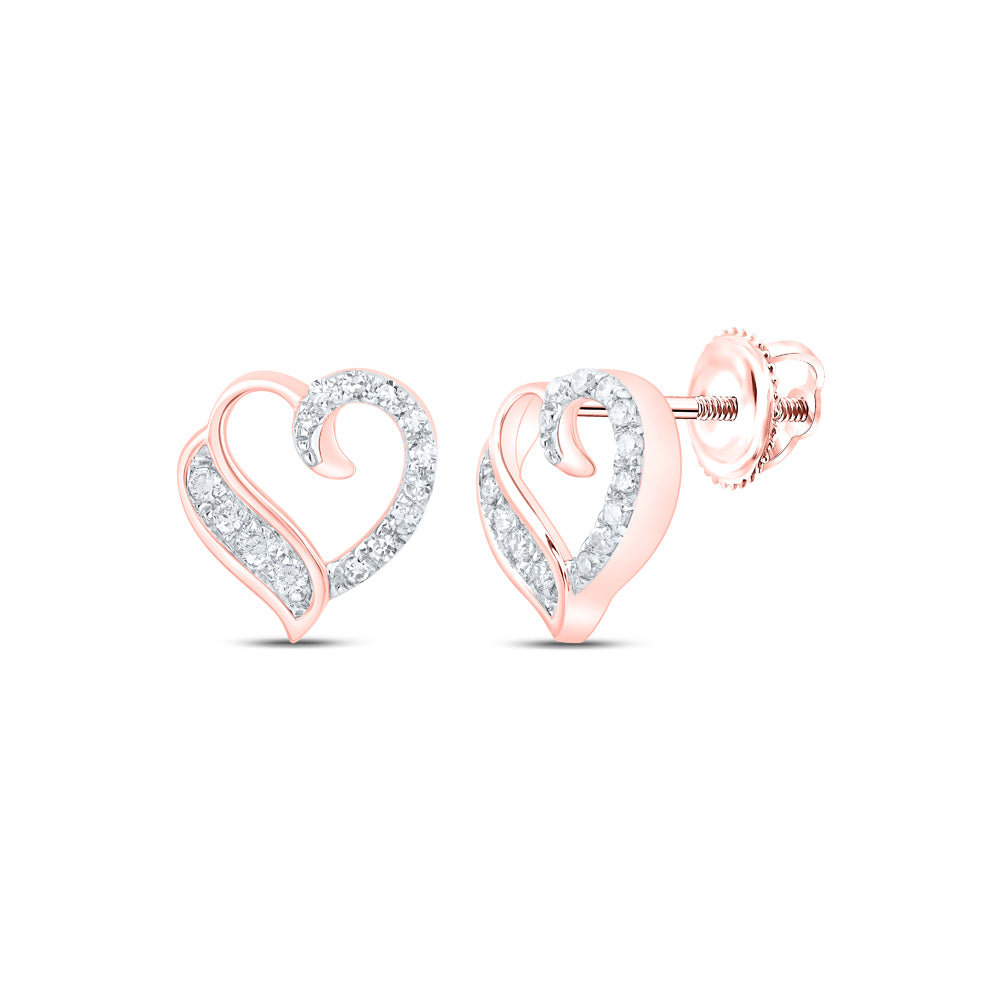 10kt Rose Gold Womens Round Diamond Heart Earrings 1/5 Cttw