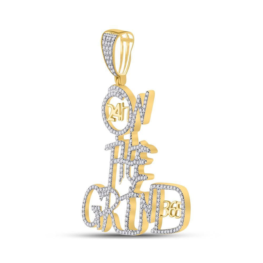 10kt Yellow Gold Mens Round Diamond On The Grind Phrase Charm Pendant 3/4 Cttw