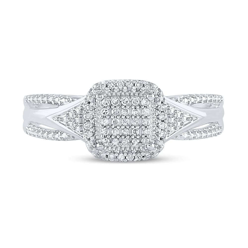 10kt White Gold Round Diamond Cluster Bridal Wedding Engagement Ring 1/10 Cttw