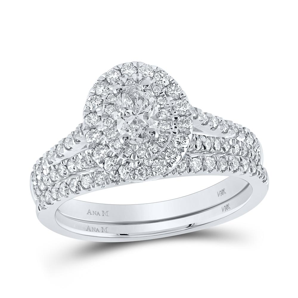 14kt White Gold Oval Diamond Halo Bridal Wedding Ring Band Set 1 Cttw