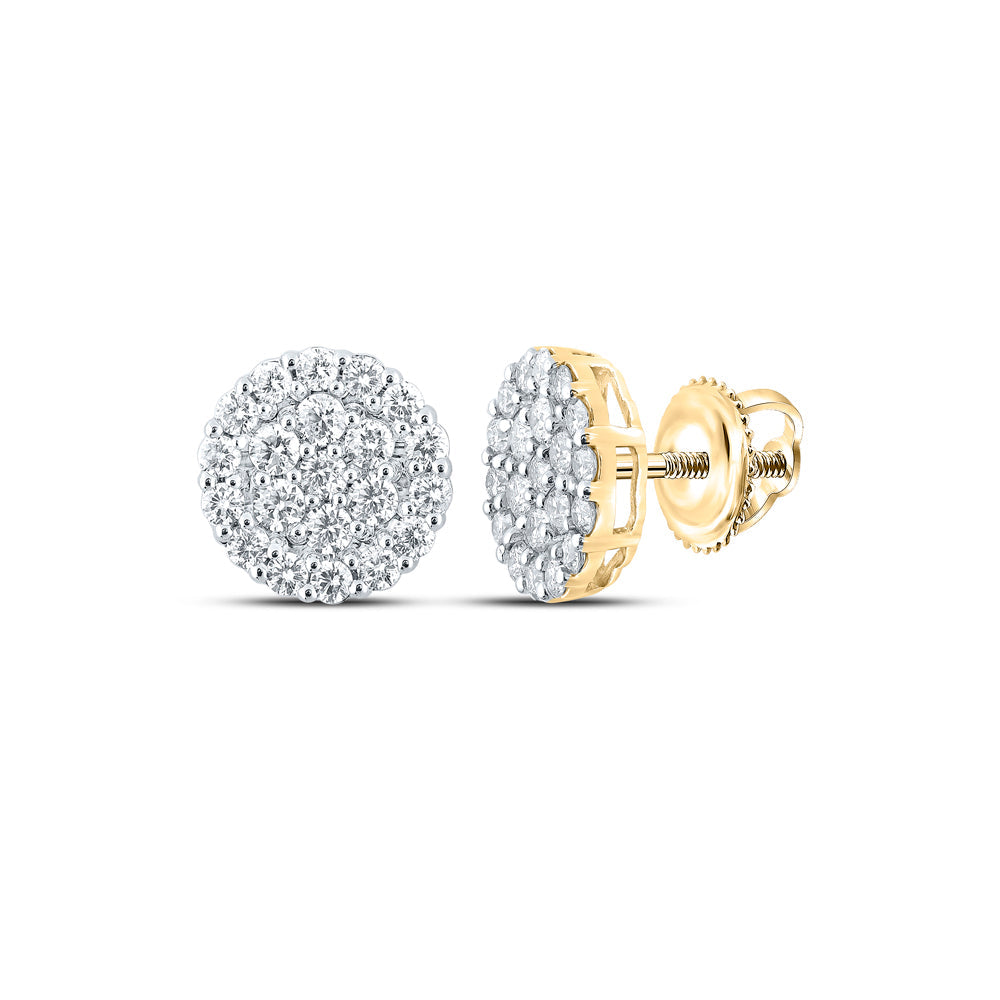 14kt Yellow Gold Mens Round Diamond Cluster Earrings 2 Cttw