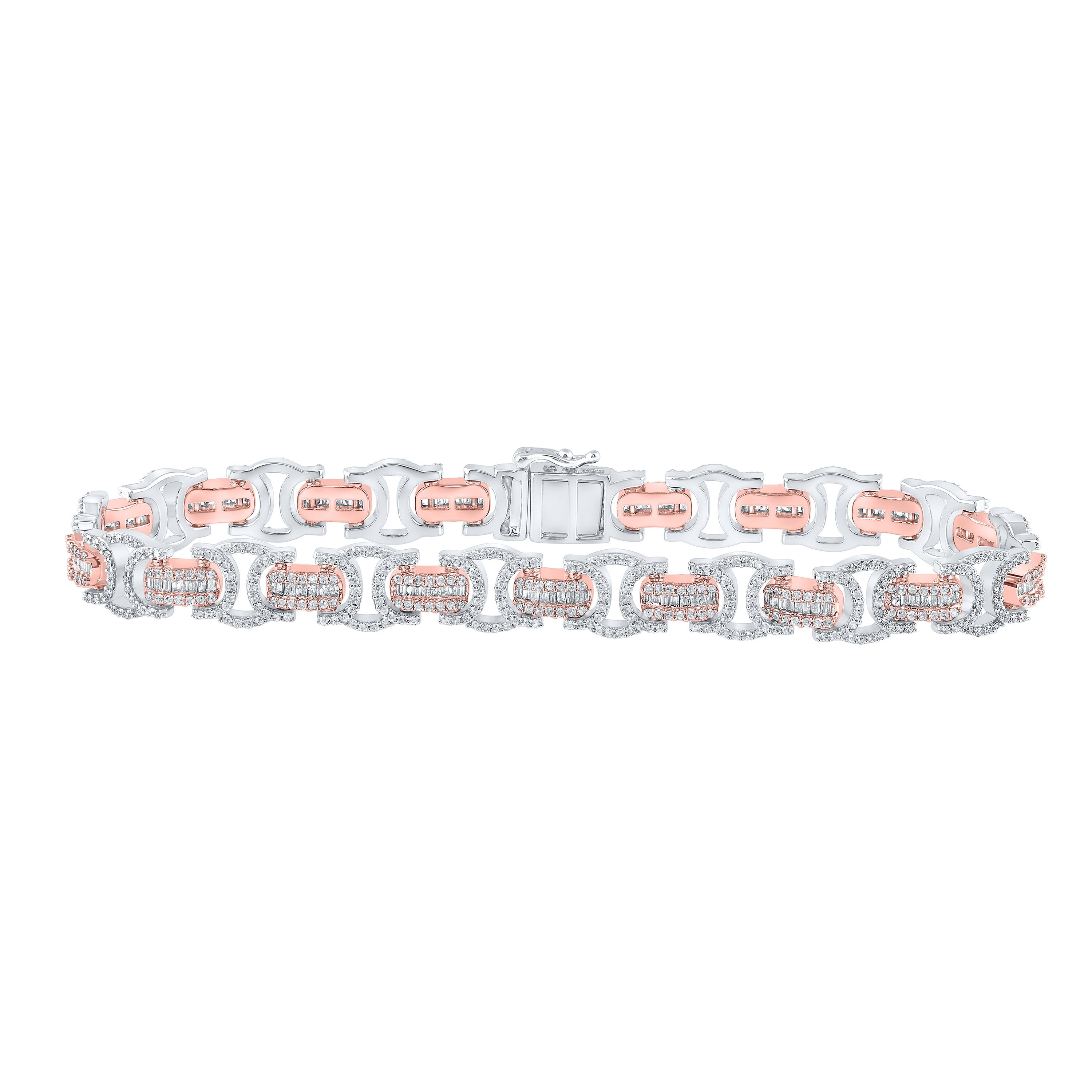 10kt Rose Gold Mens Baguette Diamond Link Bracelet 3-3/4 Cttw