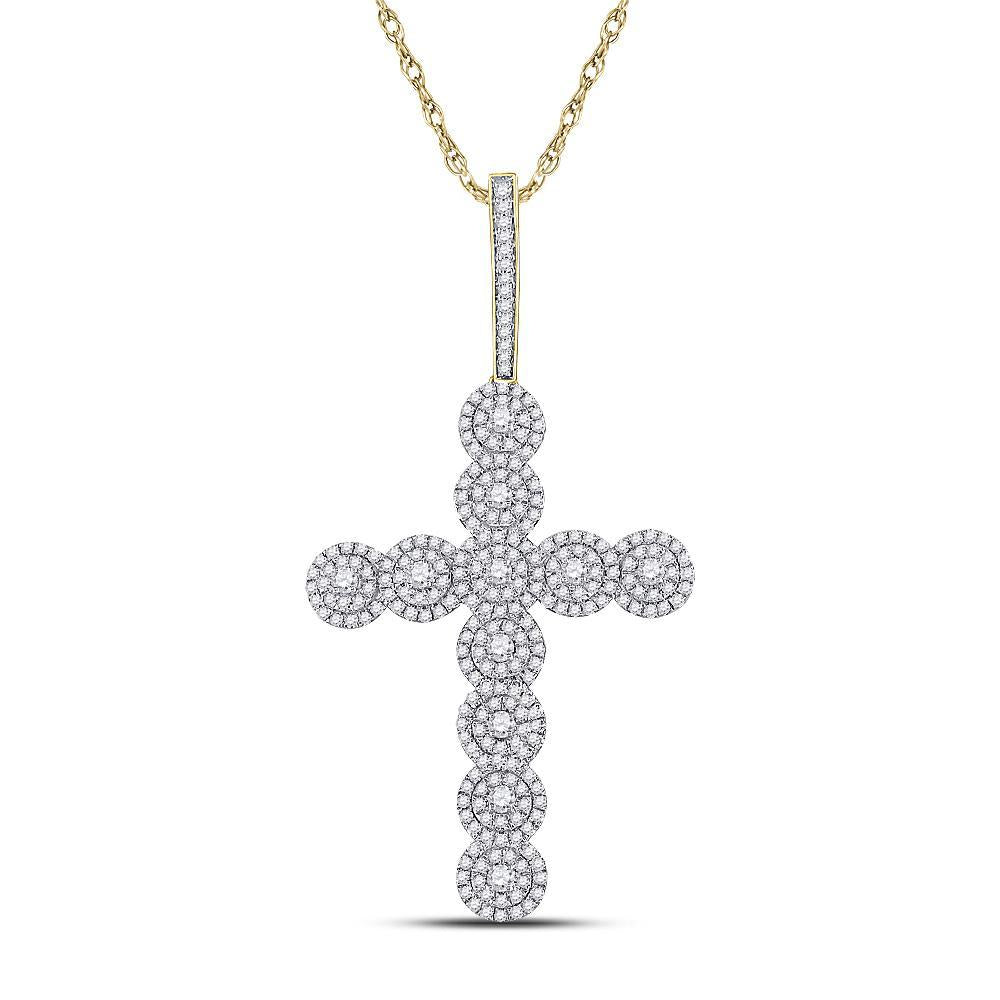 10kt Yellow Gold Mens Round Diamond Cross Charm Pendant 1-1/2 Cttw