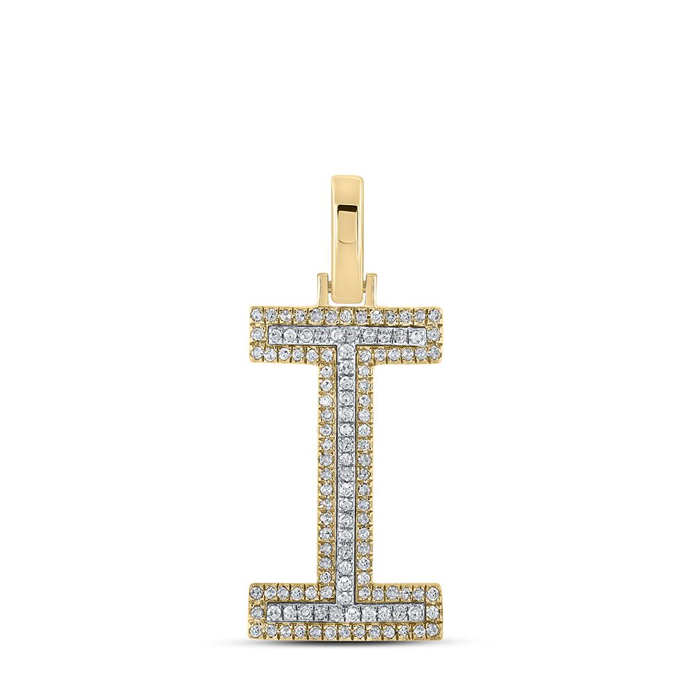 10kt Two-tone Gold Mens Round Diamond I Initial Letter Pendant 1/3 Cttw
