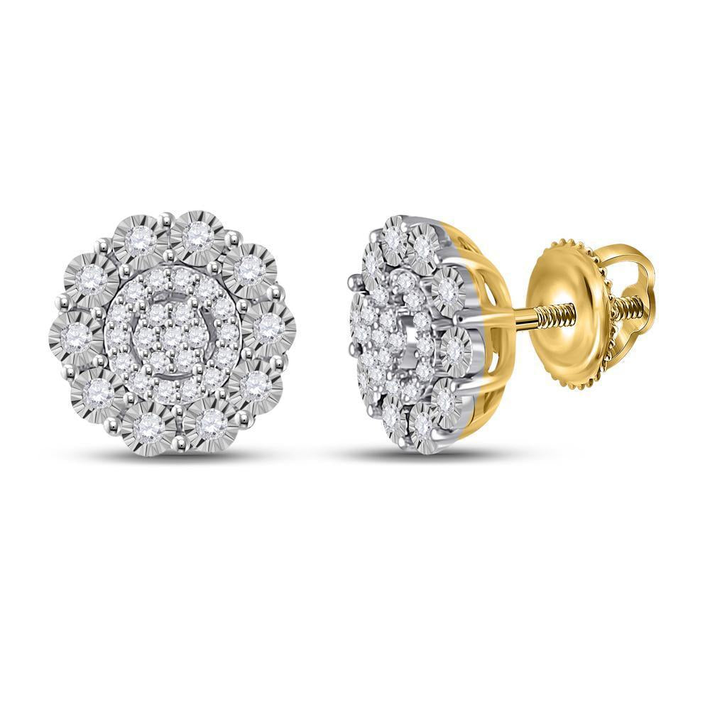 10kt Yellow Gold Womens Round Diamond Cluster Earrings 1/5 Cttw