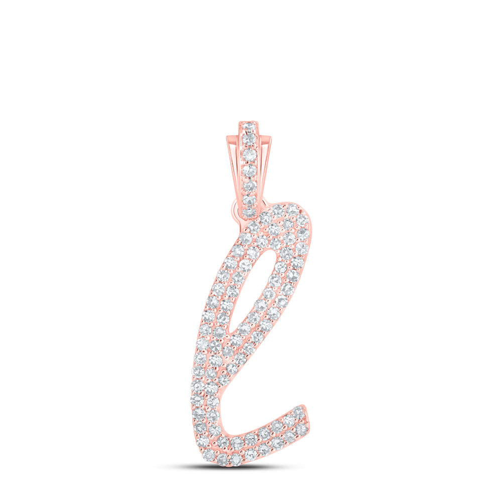 10kt Rose Gold Womens Round Diamond L Cursive Initial Letter Pendant 3/8 Cttw
